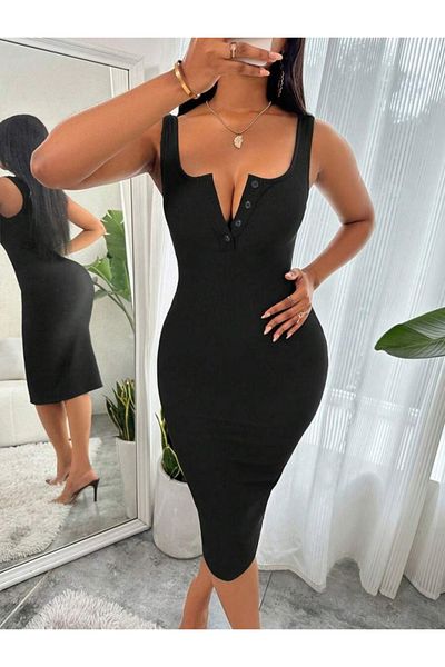 JANES Women's Strap Front Button Midi Camisole Dress