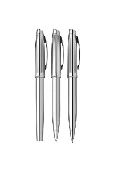 Scrikss 39 Fountain Pen + Ballpen + Versatile Triple Set Chrome (Lifetime Warranty-Luxury Box)