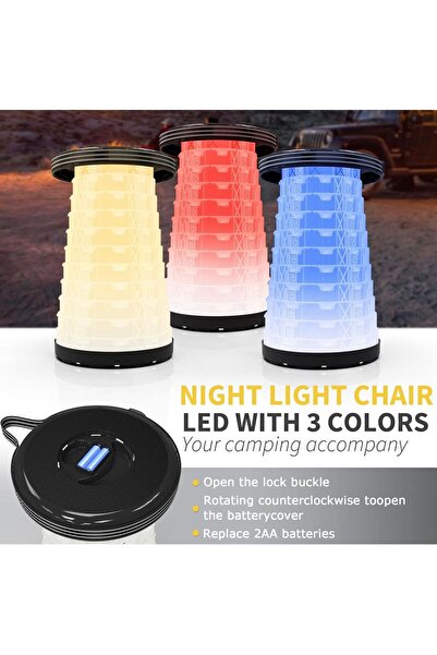 Generic Foldable Camping Table and 2 LED Stools Set for Outdoor Activities, Fishing, Hiking, Picnic (Black)