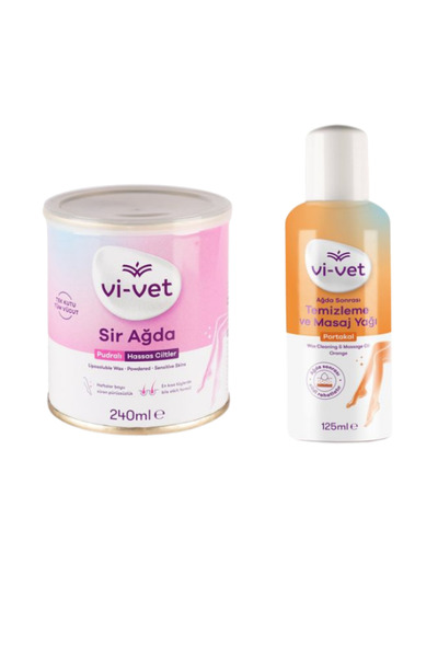 Vi-vet Vi Vet Sir Kavanoz Ağda Pudralı 240 gr + Ağda Sonrası Temizleme Ve Masaj Yağı Portakal 125ml