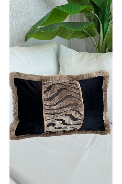 Decamor home Black Velvet Living Room Throw Pillow Cover with Tassel Detail