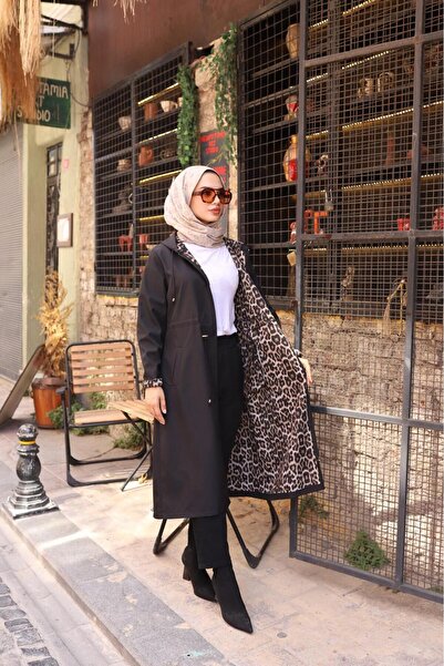 ALNİSS COLLECTİON Büyük Beden İçi Leopar Desenli Trençkot