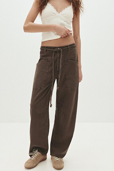 Pull & Bear Bağcıklı bol kesim pantolon