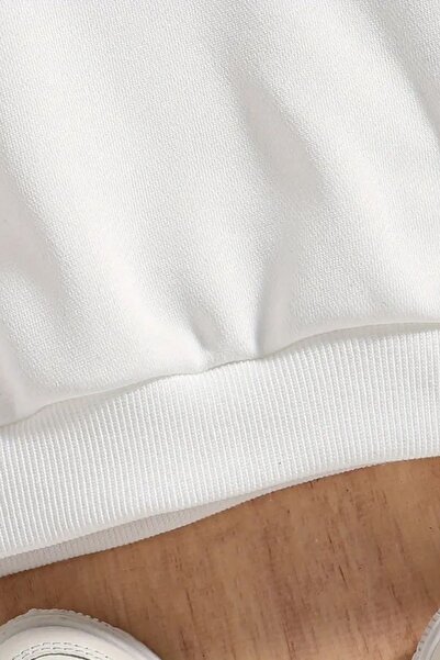 CLAYES Hanorac alb cu glugă pentru copii – țesătură groasă cu imprimeu Meow