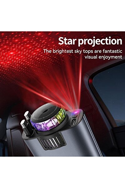 Generic 5-in-1 45W Car Charger with Air Freshener, Retractable Cables, USB-C & iOS - Black/Grey