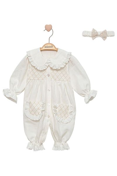 Celira Cream Tulle Detailed Jumpsuit 3 Months, 6 Months, 9 Months, 12 Months Baby Girl