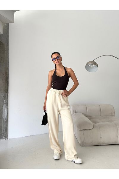 ÇEÇİM Women's High Waist Wide Leg Elastic Waist Comfortable Cut Pants Zyn-58800