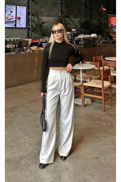 jsshop collection Floransa/////Women's Double Fabric Palazzo Pants with Side Pockets