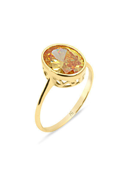 Aslı Gold Citrine Taşlı Altın Yüzük (YZK0114)