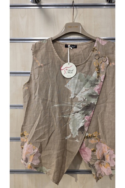 Park Moda Ιταλική λινή μπλούζα μηδενικού μανίκι ασύμμετρη κοπή