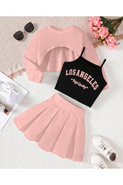 NoVibe Set 3 piese fustă plisată cu imprimeu Los Angeles pentru fete