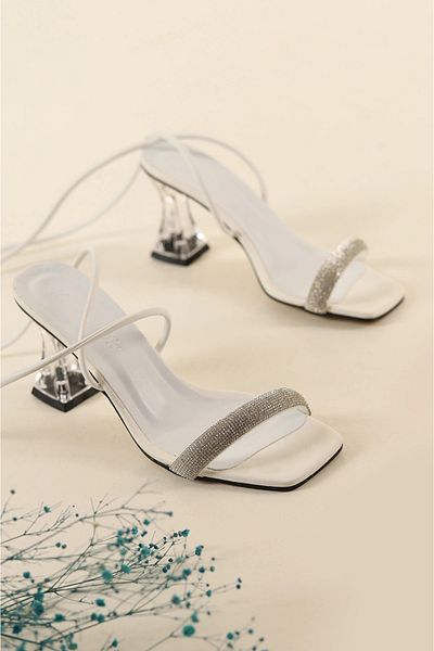 Firibu Heeled Piping Stone Laced Women's Evening Dress Shoes