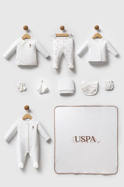 U.S. Polo Assn. U.S. Polo Assn. White 100% Cotton Newborn Baby Girl 10 Pieces Hospital Release