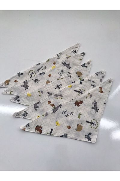 Jaju Baby 5 Pieces 100% Organic Cotton Double Layer Fox Muslin Fabric Baby Drool Bib with Two Snaps