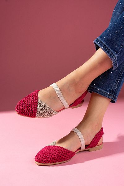 FUGA MODA Finex Fuchsia Beige Double Color Closed Front Knitwear Knitted Elastic Sandals