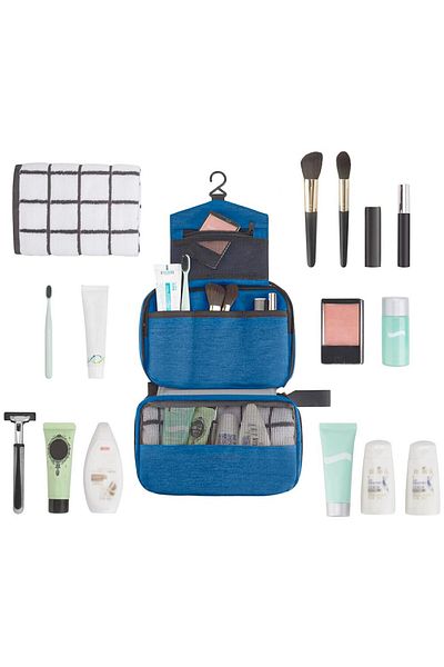 Quasar & Co. Travel cosmetic bag, textile, waterproof, 22x13.5x7cm, light blue