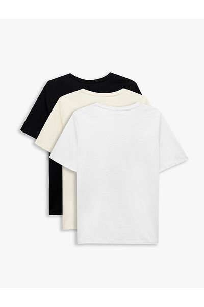 Koton Cotton 3-Piece Short Sleeve Crew Neck Basic T-Shirt Set