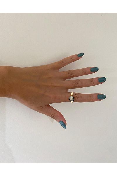 marsel aksesuar Steel Evil Eye Stone Detailed Adjustable Ring