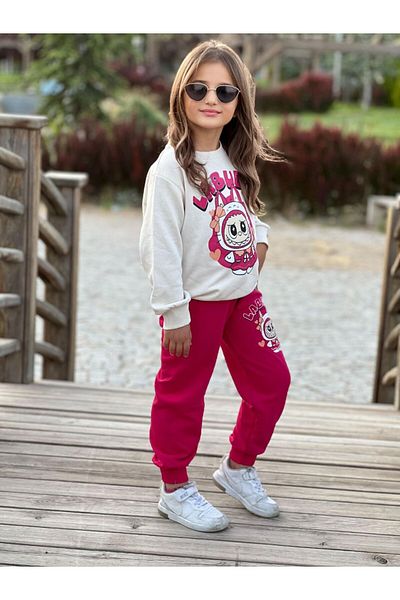 KGN GİYİM Girl's Seasonal Bottom Top Tracksuit Set Cotton
