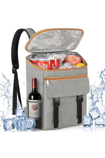OEM 25L Thermal and Waterproof Backpack, Adjustable with Side Pockets, Gray/Orange