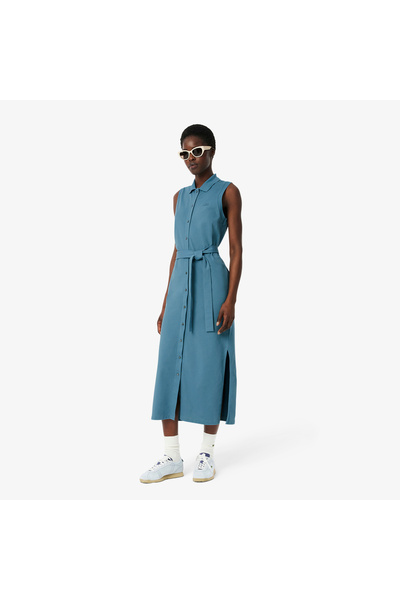 Lacoste فستان بولو طويل مطاطي من بيكيه - EF1107-00-HD9