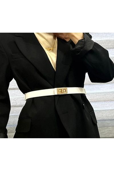 Lydie's Adjustable Women's Belt with Interlocking Gold Buckle