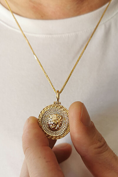 Aslı Gold Taşlı Altın Aslan Model Erkek Kolye