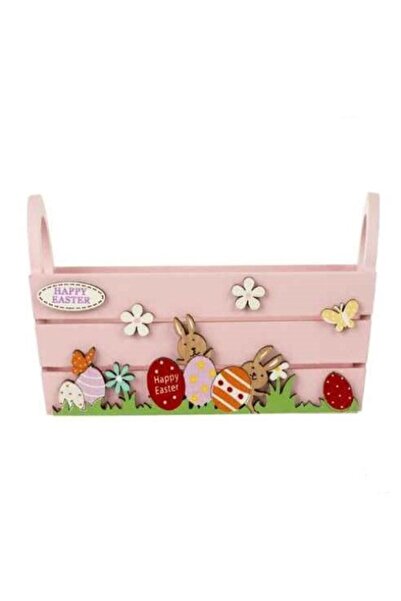 OEM Decorative Easter Basket with Pink Wooden Eggs and Bunnies - Happy Easter