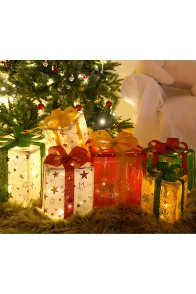 Yelajoy 3-Piece Christmas Gift Box Lamp Set, LED Light String, Colorful Decorative Atmosphere Light