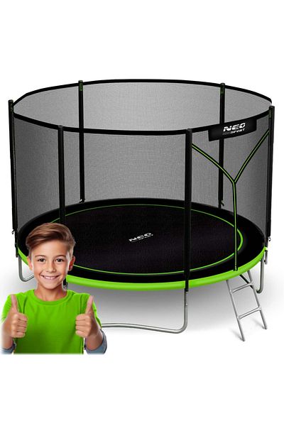 Neo-Sport Trambulina de gradina pentru copii Neo Sport Verde 183cm 6FT cu Scara metalica,Plasa de protectie ex