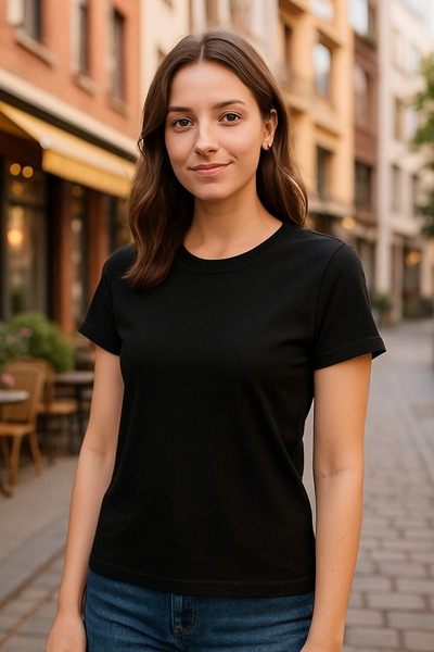 BEGBOR LİNGERİE Women's Black Basic Short Sleeve T-Shirt