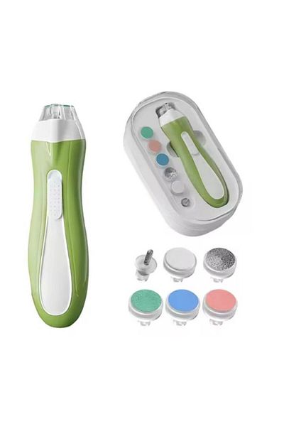 Flo Set de pile de unghii electrice pentru copii și bebeluși, ABS, 6 accesorii, cu lumină LED, verde