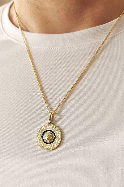 Aslı Gold Beyaz Mineli Altın Aslan Erkek Kolye