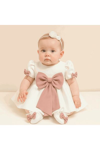KidsMagazin Elegant white baby dress with pink bow