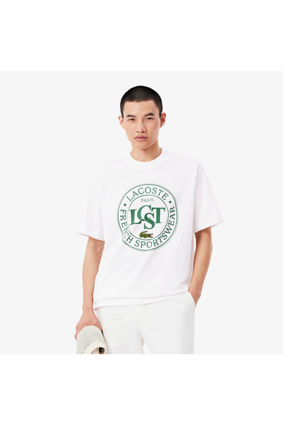 Lacoste تي شيرت فضفاض من القطن الثقيل المطبوع - TH2753-00-001