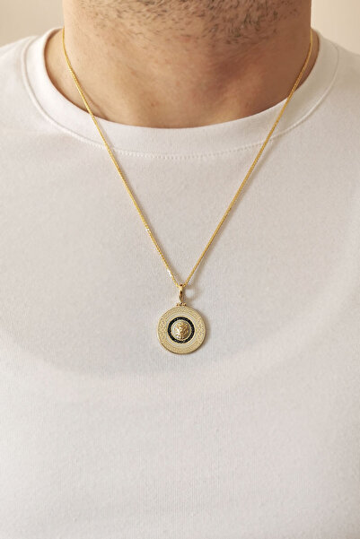 Aslı Gold Beyaz Mineli Altın Aslan Erkek Kolye