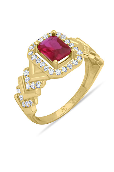 Aslı Gold Altın Kırmızı Baget Taşlı Yüzük (YZK1224)