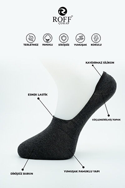ROFF ÇORAP Roff Cotton Men's Ballerina Socks Seamless Invisible Anti-Slip Silicone Pack of 9