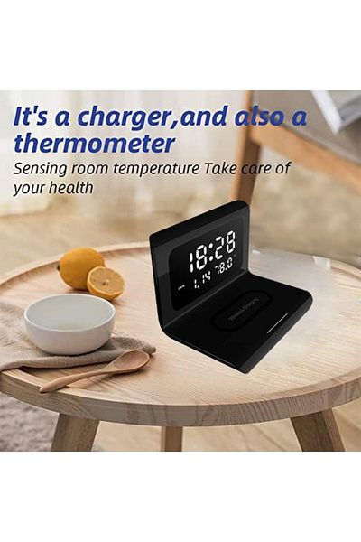 Generic Digital Alarm Clock with Wireless Charger - Bedside Table Alarm Clock & Wireless Charger (Black)