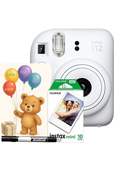 Fujifilm Instax Mini 12 Party Pack, White – Event Pack with 10 Films, Greeting Card and Marker