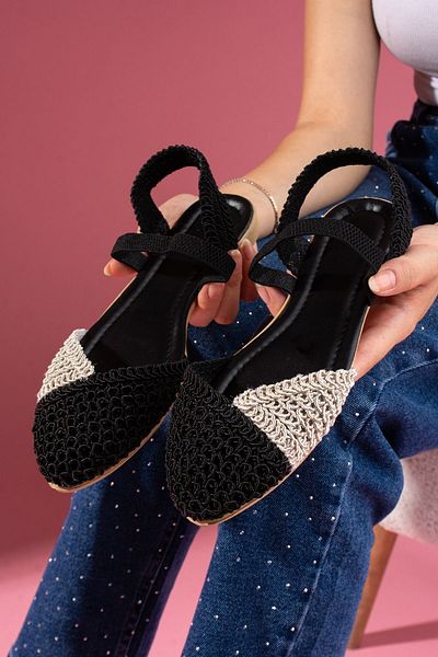 FUGA MODA Finex Black Mink Double Color Closed Front Knitwear Knitted Elastic Sandals