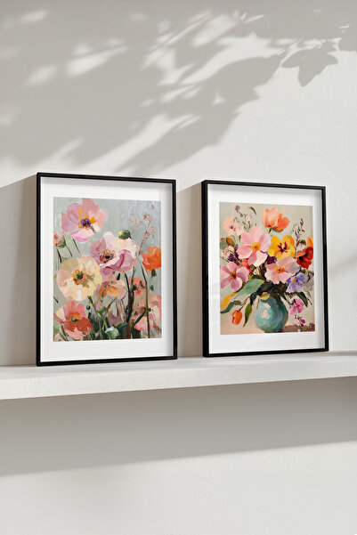 STARYUNA Pictură cu efect de pictură în ulei, set de 2 picturi cu cadru din l...