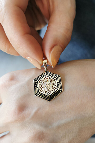 Aslı Gold Köşeli Tasarım Altın Mineli Vesace Kolye Ucu