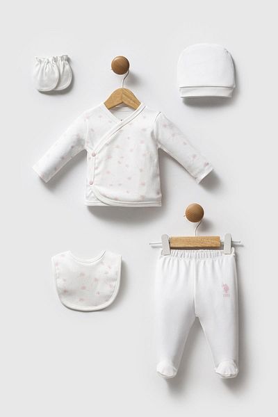 U.S. Polo Assn. U.S. Polo Assn. White 100% Cotton Newborn Baby Girl 5 Piece Hospital Release