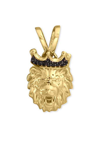Aslı Gold Altın 3.5 Cm Büyük Boy Siyah Taşlı Aslan Kolye Ucu (UC0251)