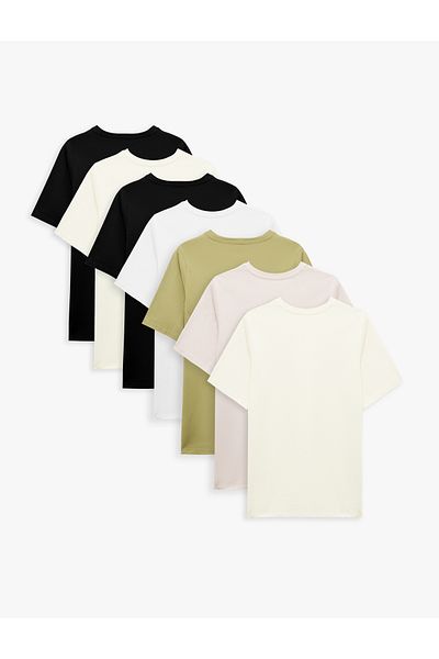 Koton Set of 7 Short Sleeve Crew Neck Cotton Basic T-Shirts