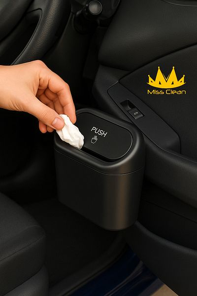 MissClean (2 Pcs) Auto Car Trash Can Lid Organizer Garbage Bucket Black