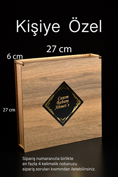 ADENZ Ahşap Hediye kutu - Kişiye özel etiketli- Kraft Kırpıklı- Damat Bohça H...