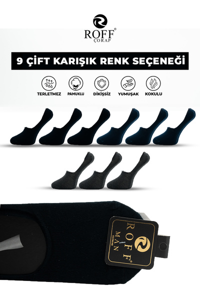 ROFF ÇORAP Roff Cotton Men's Ballerina Socks Seamless Invisible Anti-Slip Silicone Pack of 9