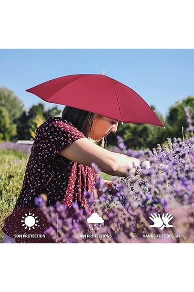 Flippy Umbrelă de cap, rabatabilă, diametru 69 cm, bandă elastică, protecție UV/ploaie, roșu închis